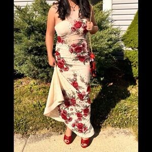 Azzure Couture Ivory & Red Floral Gown, Style # FM230